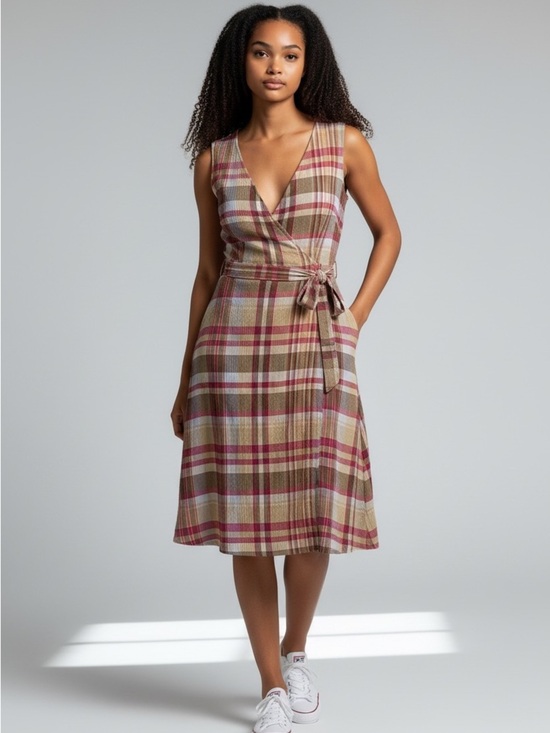 Liz Claiborne Dresses & Skirts - Liz Claiborne Vintage Brown & Pink Plaid Wrap Midi Dress